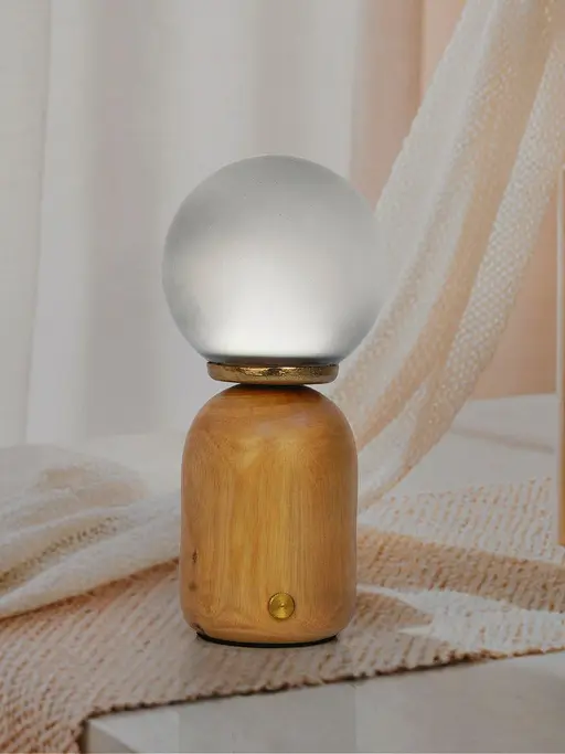 Wood Capsule Touch-Activated LED Table Lamp with Smoky Frosted Glass