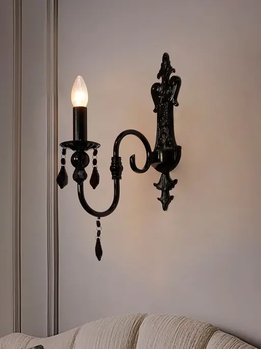 Black Candelabra Wall Sconce with Crystals