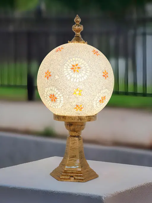 Traditional Pedestal Gate Light | Hand-Made Multicolor Mosaic Acrylic Globe