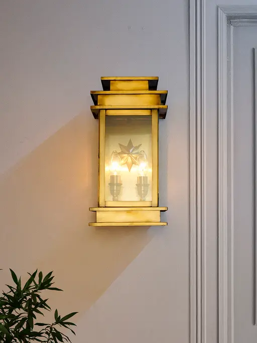 Antique Brass Art Deco Star  Rectangular Wall Sconce