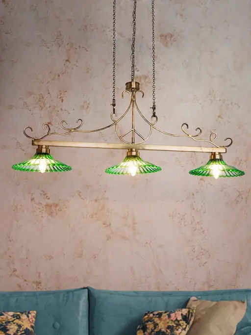 43-Inch Linear Transitional Pendant Light | Gradient Green Fluted Glass Island Fixture