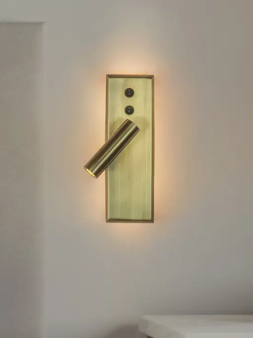 Modern Rectangular Metal Dual Light Gold Bedside LED Spotlight (Warm White)