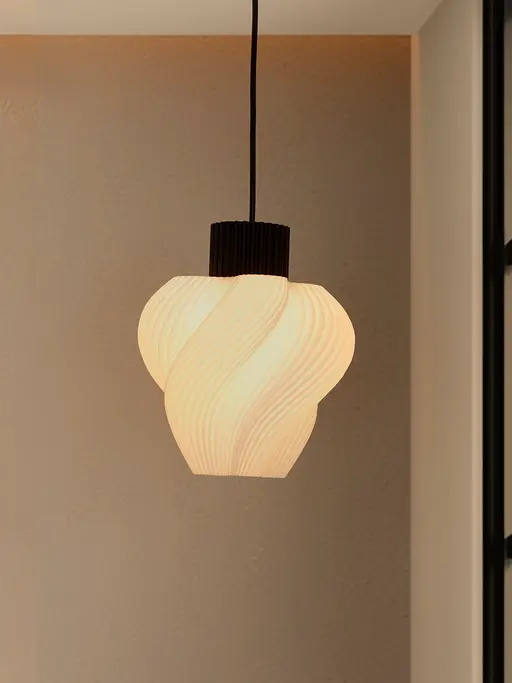 10-Inch Modern 3D-Printed Thermoplastic Swirl Pendant Light | Soft-Serve Twist Shade with Adjustable Black Hanging Cable