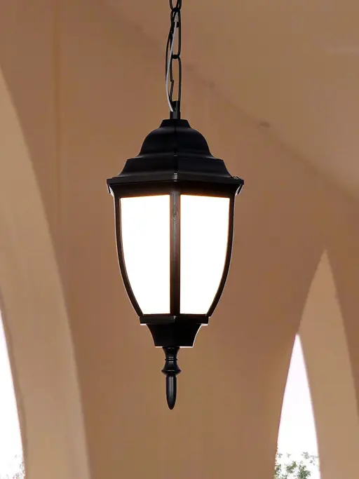 Victorian Black Aluminum Outdoor Hanging Lantern with White Acrylic Panes