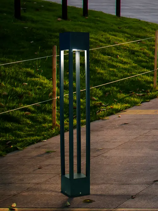 Modern Contemporary Grey 4 Pillar Cast Aluminium 30 Inches Bollard