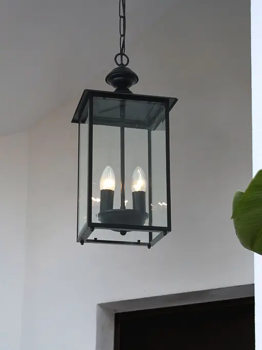 Transitional Black Dual Light Steel & Glass Hanging Ceiling Lamp Light
