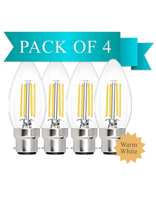 6W LED Filament Clear Candle B22 Bulb Warm White - Pack of 4