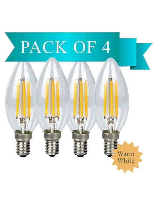 6W LED Filament Clear Candle E14 Bulb Warm White - Pack of 4