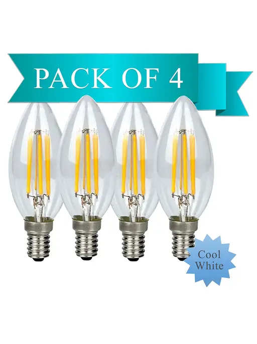 Origin 6W Cool White LED Filament Candle Bulb With E14 Base (6500 Kelvin) - (Pack of 4)