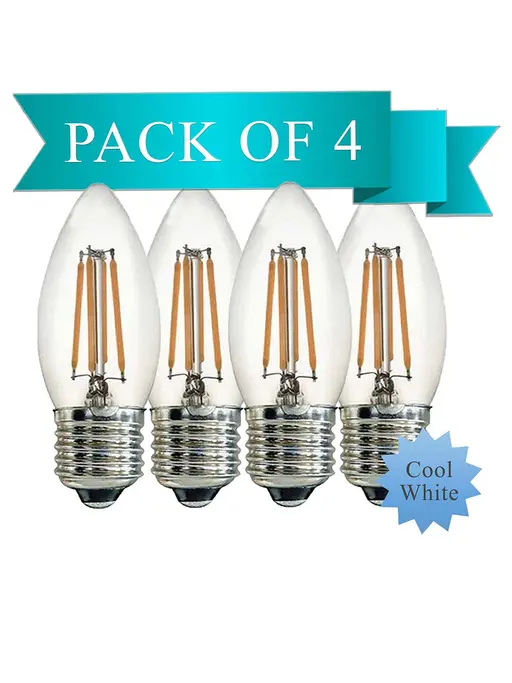 Origin 6W Cool White LED Filament Candle Bulb With E27 Base (6500 Kelvin)- (Pack of 4)