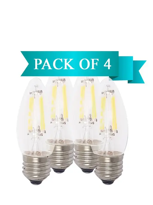6W LED Filament Clear Candle E27 Bulb Warm White - Pack of 4