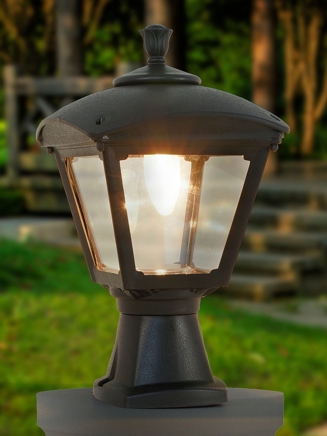 14-Inch Victorian Outdoor Gate Light | Durable Black Polycarbonate Post Lamp