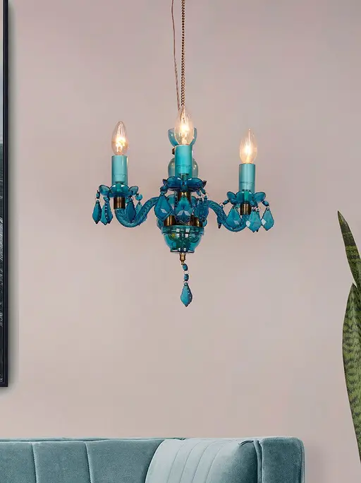 Mini Traditional Painted Glass Chandelier in Light Blue Finish (4-Light)