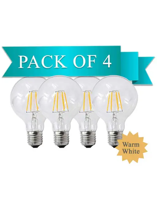 Origin 6W Round Globe LED Filament Bulb With E27 Base - (Pack of 4)