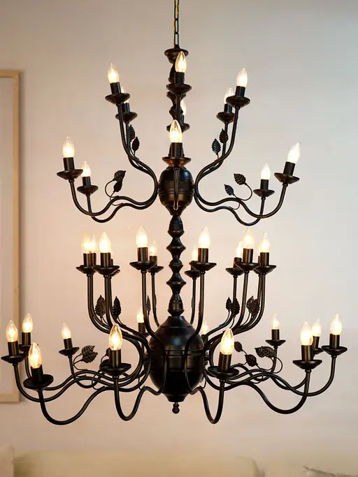 Black Italian 4 Tier 12+12+6+6 Lights 46 Inch Steel Candelabra Chandelier Ceiling Hanging