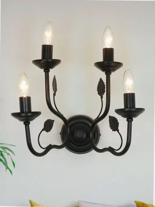Black Italian 15 Inch Dual Tier 4-Light Steel Wall Lamp Light