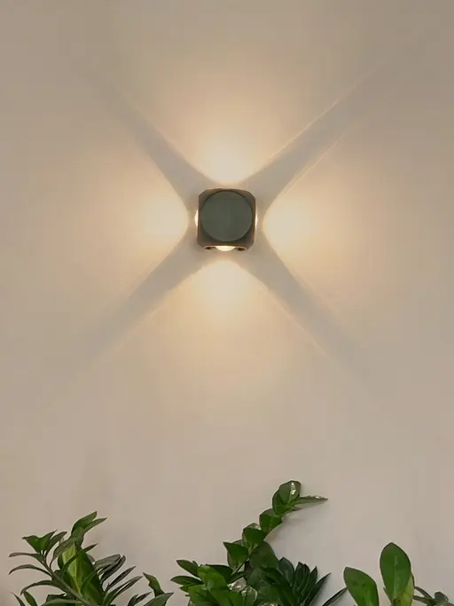 Modern Rounded Square Aluminium LED 4-Lights Up Down Left Right Grey Outdoor Bulkhead Wall Light