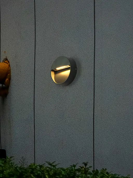 Grey Modern Round Half Moon Small 5 Inch Wide 3W LED Outdoor Aluminium Facade Wall Light
