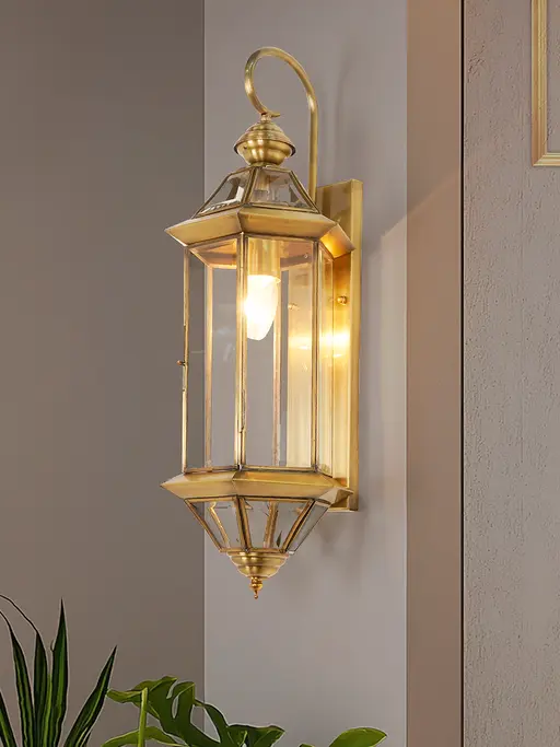23-Inch Heritage Antique Brass Wall Lantern | Hand-Welded Beveled Glass Luxury Sconce for Discerning Homes