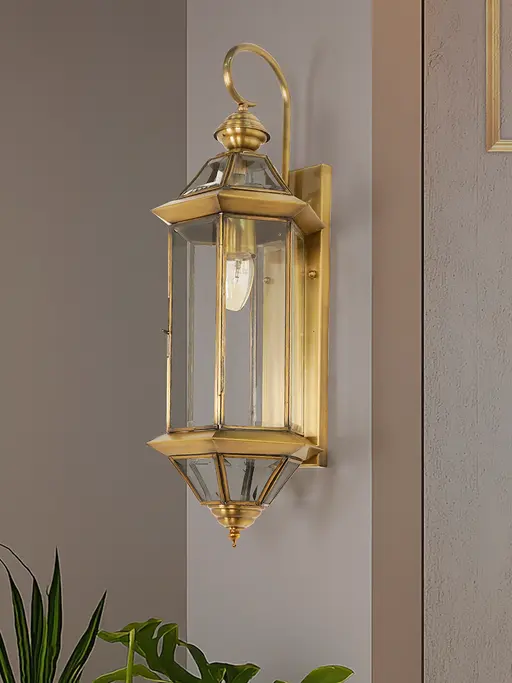 23-Inch Heritage Antique Brass Wall Lantern | Hand-Welded Beveled Glass Luxury Sconce for Discerning Homes