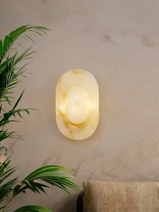 Handcrafted Contemporary Modern Design Oval Alabaster Wall Lamp