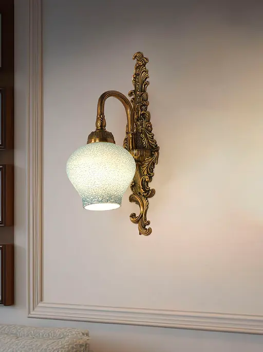 Traditional Long Antique Brass Finish Wall Sconce with Blue Beaded Glass