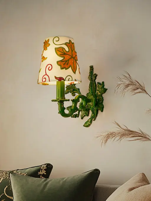 Green Aluminium Wall Sconce with Kashida Velvet Shade
