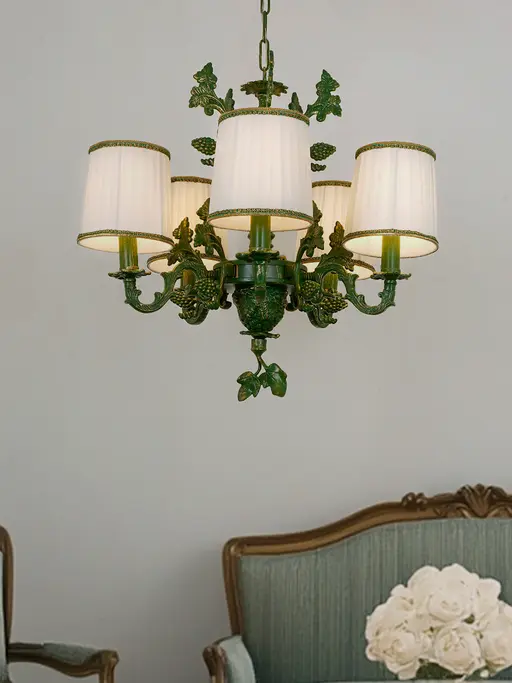 Green Grapevine Chandelier with Pleated Shades