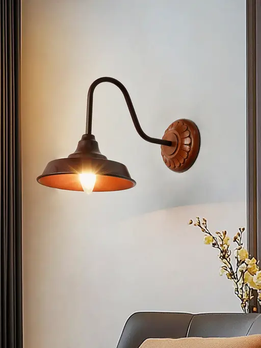 Industrial Brown Barn Wall Sconce with Wooden Mount