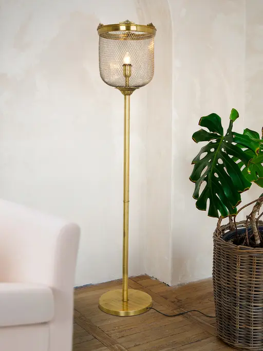 Gold 60 Inch Aluminium & Steel Wire Mesh Uplight Bell Jar Floor Lamp Light