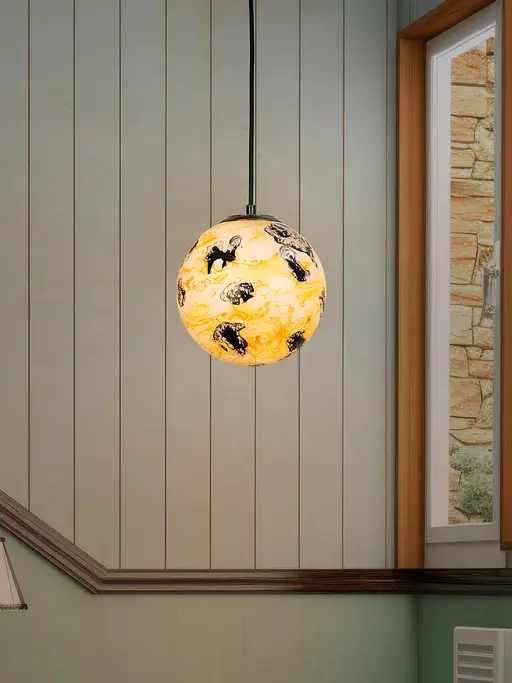 Yellow & Black Marble Pattern 8 Inch Glass Globe Pendant Light