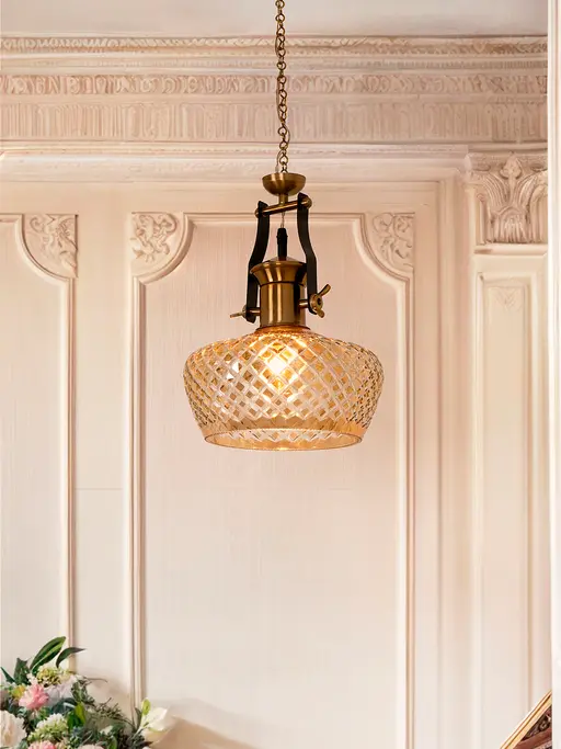 Cognac Glamour: Diamond Cut Glass Pendant Light with Luster Finish