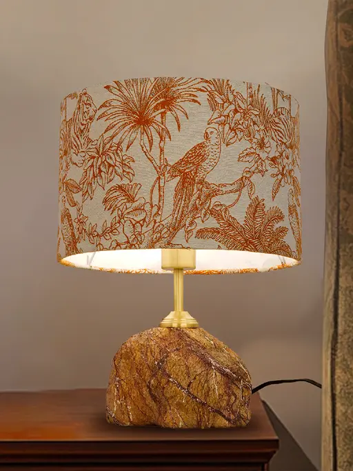 Brown Bidasar Marble Table Lamp with Jungle Print Shade