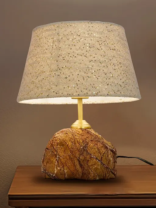 Brown Bidasar Marble Table Lamp with Sequined Tapered Shade