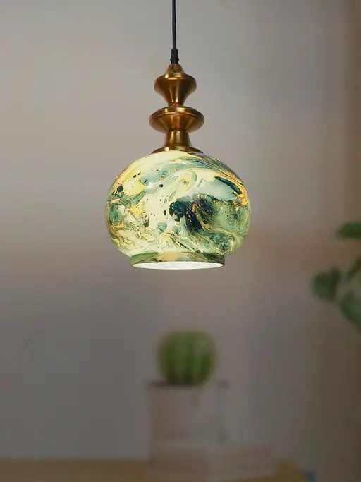 Contemporary Brown Marble Globe Glass Ceiling Hanging Light