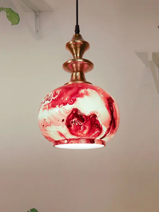 Contemporary Red Marble Globe Glass Pendant Light