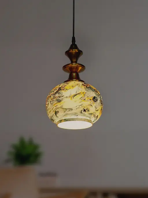 Contemporary Sky Blue Marble Globe Glass Ceiling Hanging Light