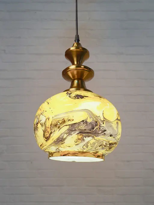 Contemporary Yellow Marble Globe Glass Ceiling Hanging Light