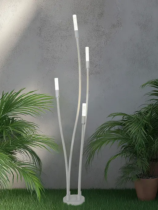53-Inch Modern Off-White LED Cattail Bollard Set | 4-Light Outdoor Path Light with Bubble Glass