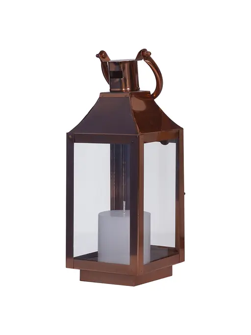 16 Inch Small Copper Finished Steel and Glass Candle Lantern(Without Candle)