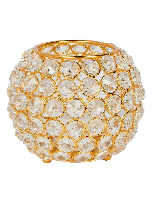 Crystal Bowl Votive Candle Stand - 5 Inches Diameter - Golden