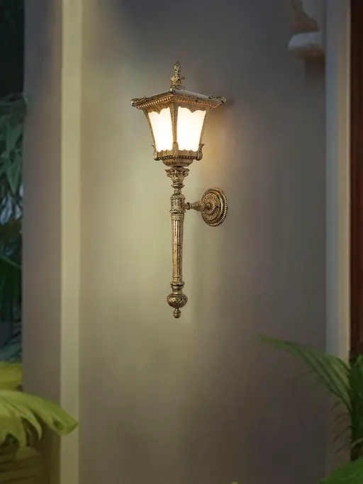 31-Inch Victorian Torchier Outdoor Wall Sconce | Antique Gold Cast Aluminium