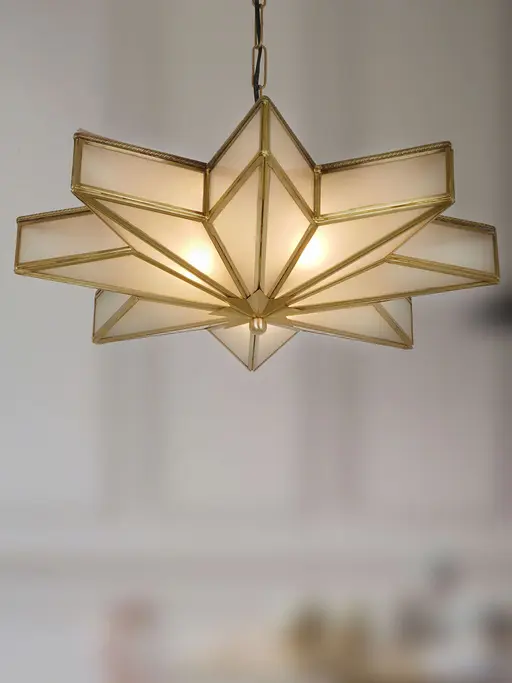 Moroccan 19 Inch Wide Star-Shaped Single-Light Ceiling Pendant Hanging With Stained Glass Panels