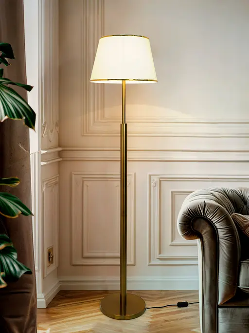 Simple Sophistication: Antique Brass Floor Lamp with Cream Shade