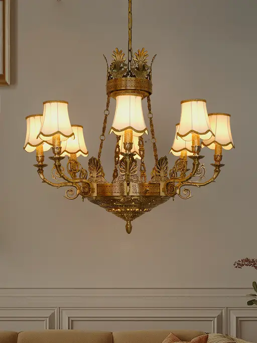 Royal Arabic Moroccan Brass Chandelier | 12-Light Jaali Work with Scalloped Dabka Shades