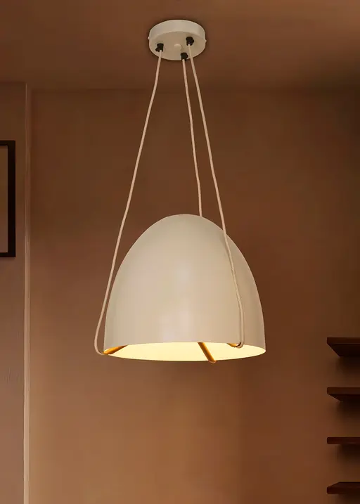 30-Inch Modern White EggShell Metal Pendant | Unconventional Gold Tripod Suspension Light