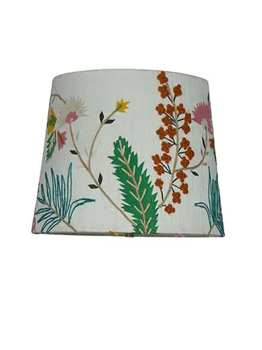 Contemporary White Multicolor Floral Embroidered 14inch Tapered Fabric Shade
