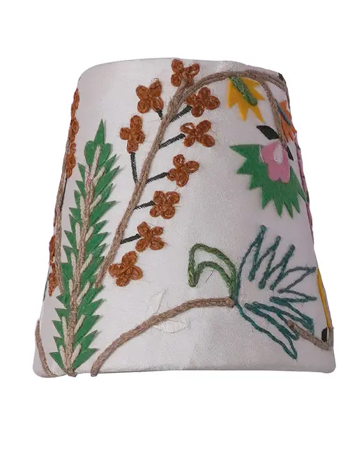Contemporary White Multicolor Floral Embroidered 6inch Mini Tapered Fabric Shade