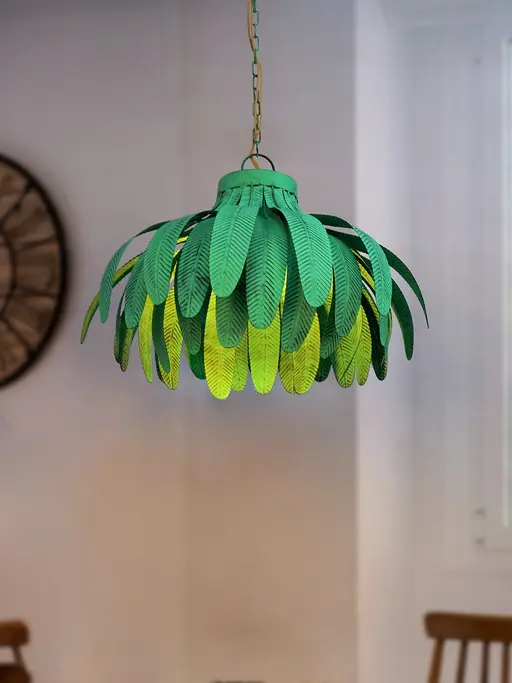 Coastal Green Palm leaves 20 Inch Wide Single-Light Steel Ceiling Pendant Hanging
