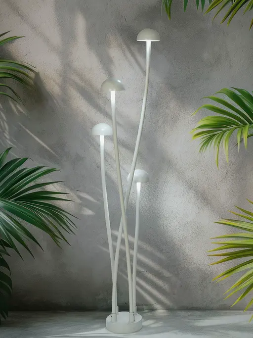 Enoki Modern LED Mushroom Bollard Lights | Off-White Garden Post Lamps